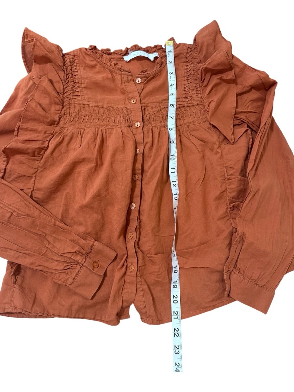 Astr Rust Ruffle-Trim Button Front Blouse - Picture 4 of 7